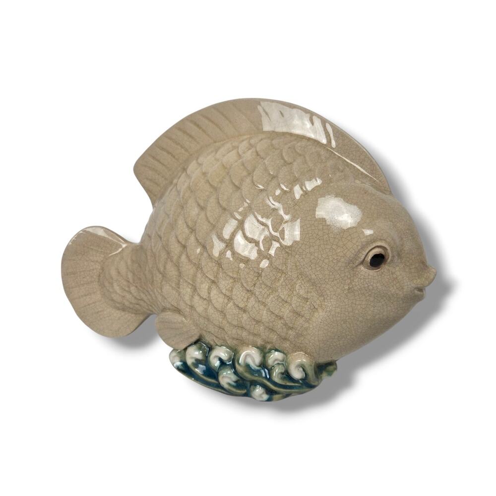 Mid Century Pottery Angelfish Ceramic Beach Decor Nautical Coastal Ocean Fish